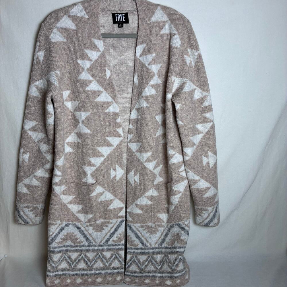 FRYE Southwestern Aztec Open Front Cardigan Sweater Boho Western Cozy Size Med